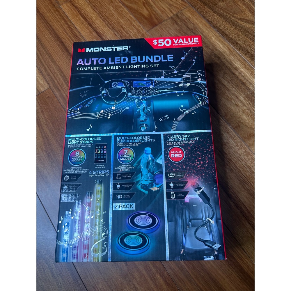 Monster Auto LED Bundle Complete Ambient Lighting Set‎ Cup Holder Lights